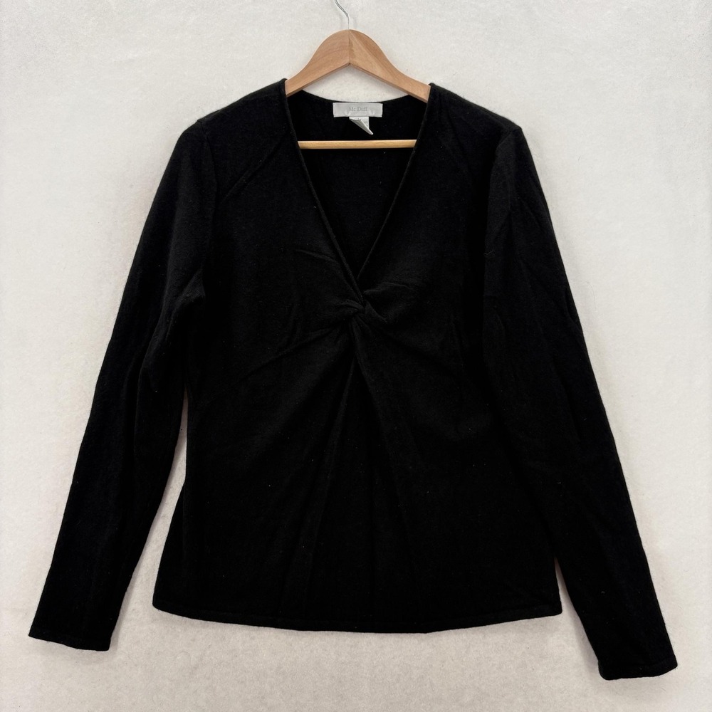 Vintage Mc Duff Sweater Womens Large Black 100% Cashmere V Neck Twist Front Y2K